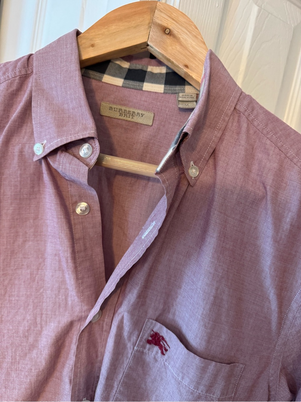 Burberry Men's Button-Down Shirt in Mauve/Pink
